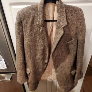 Vintage Harris Tweed Herringbone Brown Scottish Wool Oversized Medium - Large
